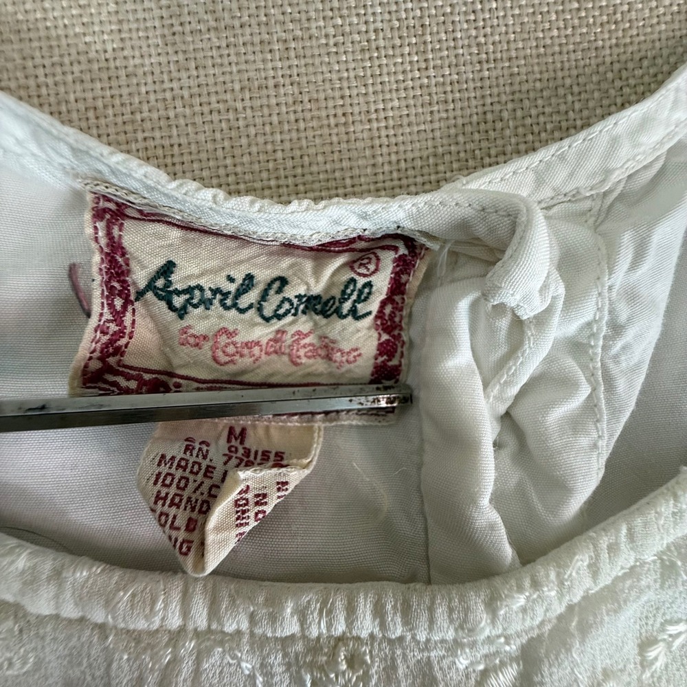 April Cornell White Cotton Embroidered Lace Maxi Dress Vintage India M - Picture 2 of 8